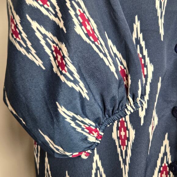 TUCKER Navy and Red Geometric Aztec Pattern Dress Long Sleeve Button Front Sz S - Picture 5 of 14
